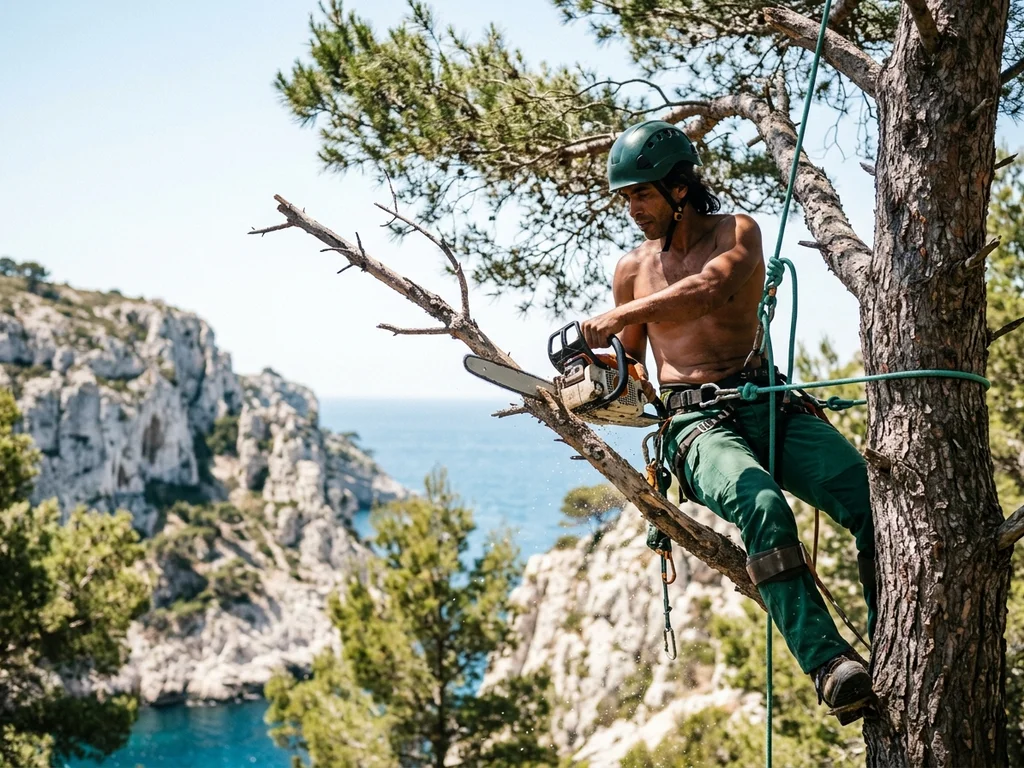Élagage professionnel d'un pin à Marseille pour assurer la santé et la pérennité du patrimoine arboré.
